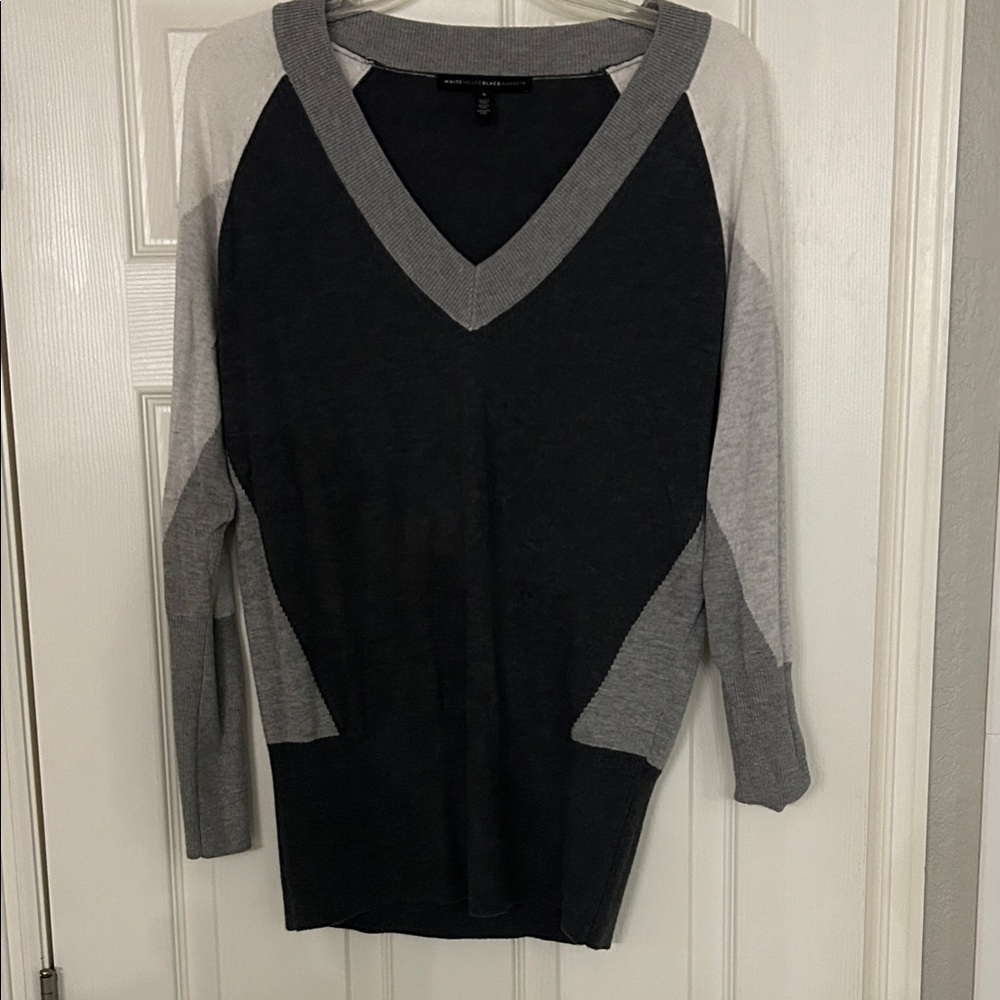 White House Black Market V-Neck Sweater - Black and Gray